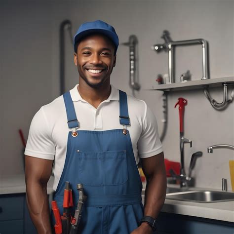 Premium Photo Handsome Smiling Black Man Plumber