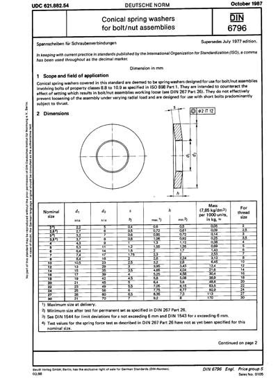 Din 67961987 Conical Spring Washers For Boltnut Assemblies Foreign