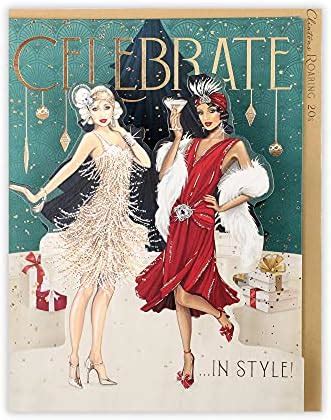 Clintons Roaring S Two Flapper Girls General Christmas Card Multi