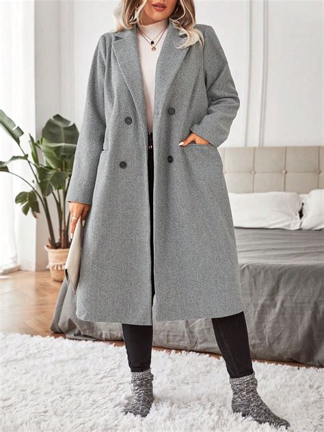 Shein Privé Plus Lapel Neck Double Breasted Overcoat Shein Usa