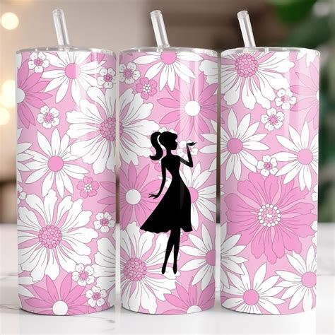 Pretty Pink And White Floral Silhouette 20 Oz Tumbler Digital