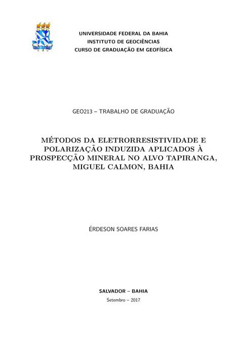 Pdf Metodos Da Eletrorresistividade E Polarizacao A Sede Do