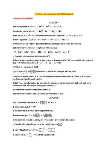 EXERCICE Travaux dirigés Maths Tle C et D by Tehua