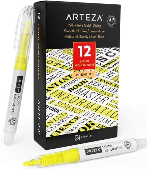 ARTEZA Set Evidenziatori Liquidi Set Da 12 Penna Evidenziatore Giallo