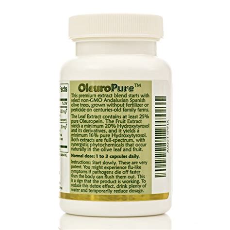 Real European Olive Leaf Extract Capsules - 25% Oleuropein Plus 20% Hydroxytyrosol Complex - 100 ...