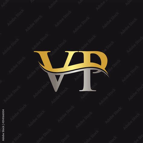 Initial Gold and Silver VP Letter Linked Logo with Black Background ...