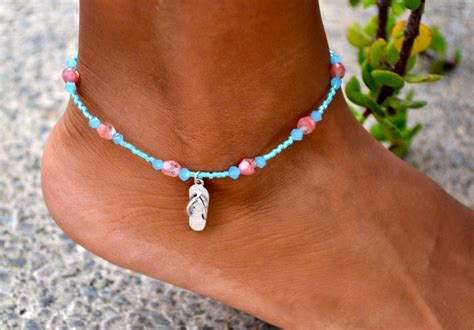 Coral Pink And Turquoise Beaded Anklet With By Uniquebeadingbyme Beaded