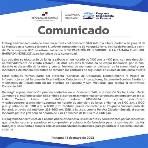 Comunicado Programa Saneamiento De Panam