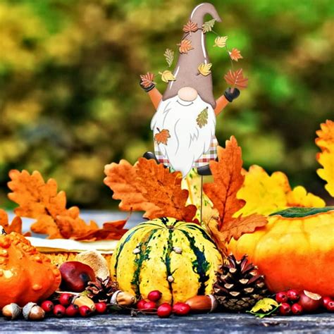 jsaierl Fall Thanksgiving Yard Sign Decorations Outdoor- Fall Gnome Stakes Autumn Metal Yard ...