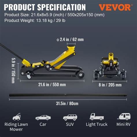 VEVOR Cric Rouleur Cric de Plancher Hydraulique à Profil Bas 2 5 T