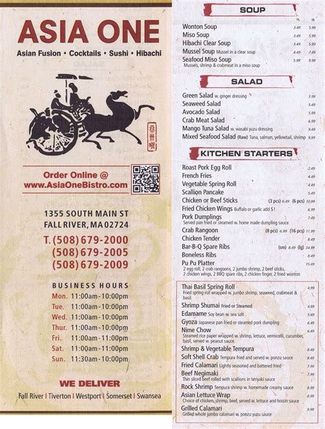 Asia One Bistro Fall River Menus