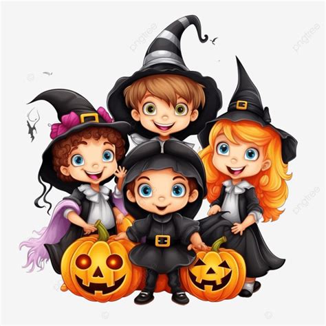 Feliz Fiesta De Halloween Con Un Grupo De Niños Disfrazados De