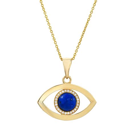 14k Yellow Gold Diamond And Lapis Lazuli Evil Eye Pendant Etsy