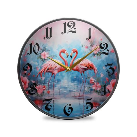 12 Round Silent Wall Clocks Flamingos And Flowers Acrylic Battery