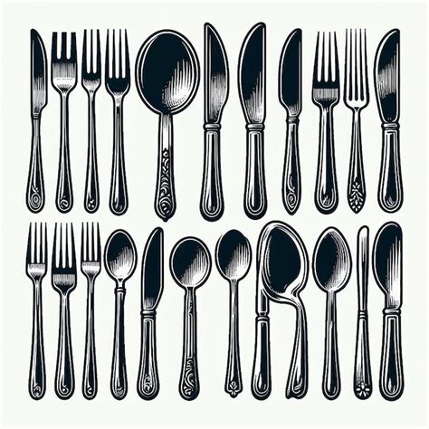 Premium Vector Cutlery Knives Forks Spoons Silhouette Line Art Vector