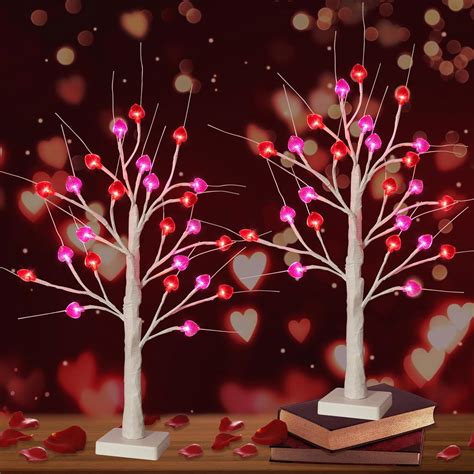 24 Inch Valentines Day Tree Decorations Tabletop Lighted