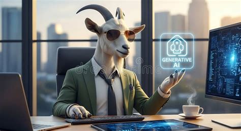 goat ceo generative ai executive office scene stock illustration
