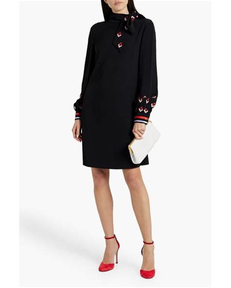 Valentino Garavani Embellished Pussy Bow Crepe Mini Dress In Black Lyst