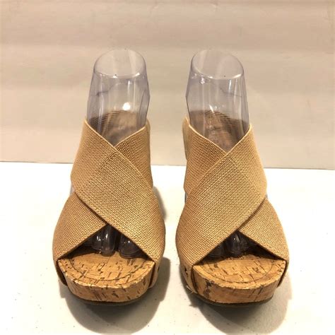 Esprit Cork Wedge Sandal Criss Cross Tan With Rivet D Gem