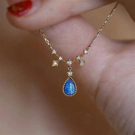 Silvology 925 Sterling Silver Water Drop Blue Opal Pendant Necklace For