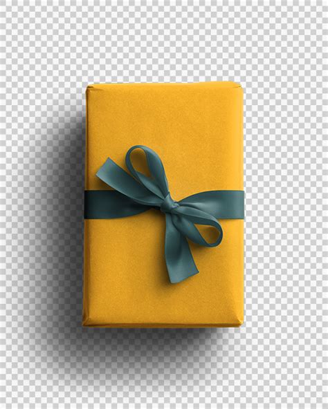 Yellow Vertical Gift Box With Blue Bow And Ribbons Custom Scene