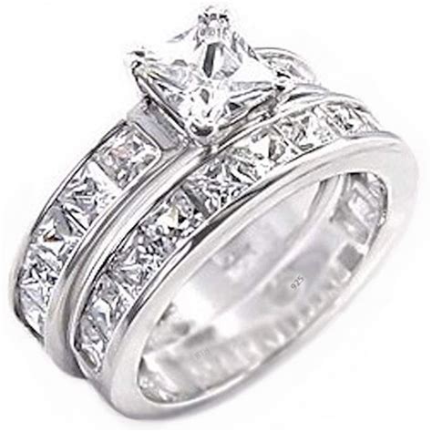 Princess Cut Cz Ring Set In 925 Sterling Silver