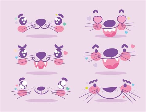 Kawaii cute animals facial expressions emoji set 1237102 Vector Art at Vecteezy