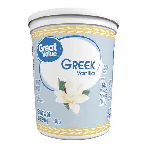 Great Value Greek Vanilla Nonfat Yogurt 32 Oz Tub Plastic Container