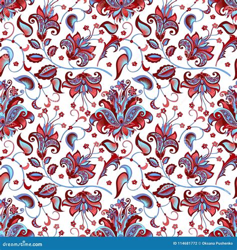 Seamless Pattern With Blue And Red Flowers Stock Vector Illustration