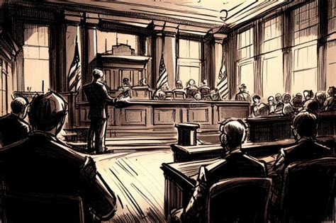 Court Session In The Usa Sketch From Courtroom Generative Ai Stock