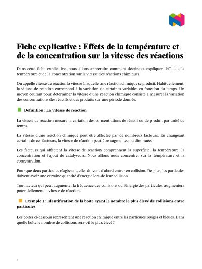 Leçon Effets de la température et de la concentration sur la vitesse