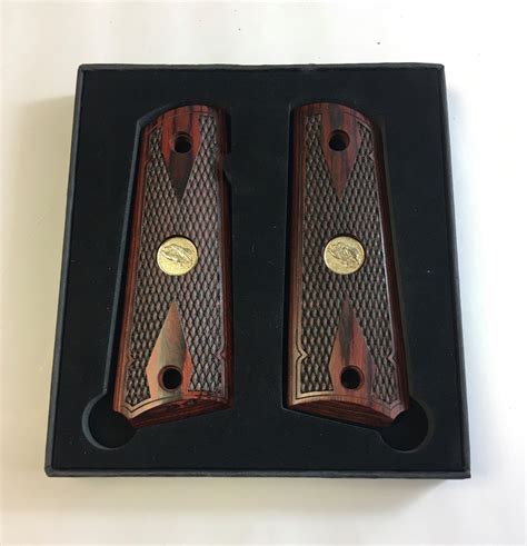 1911 Colt Full Size Double Diamond Checkered Rosewood Grips w/Eagle ...