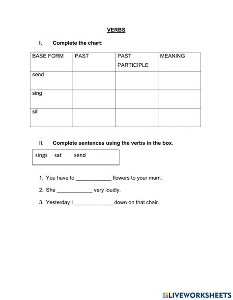 Verbs Send Sing Sit Worksheet Live Worksheets