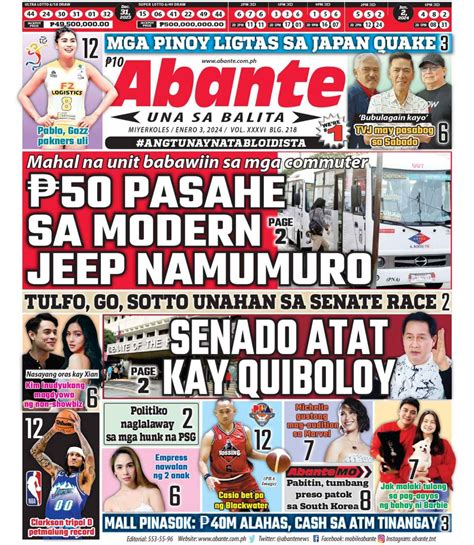 Abante Front Page Balita Ngayong Enero