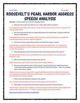 Pearl Harbor Speech Analysis of Roosevelt's World War II Speech | TpT