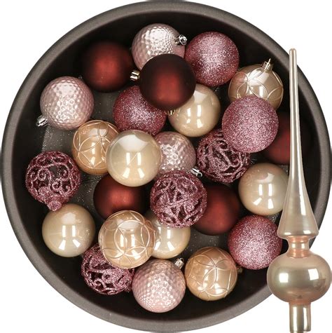 Decoris Kerstballen X St Kunststof Cm Roze En Bruin Tinten