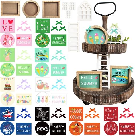 Amazon Summer Farmhouse Interchangeable Tiered Tray Decor Set 53