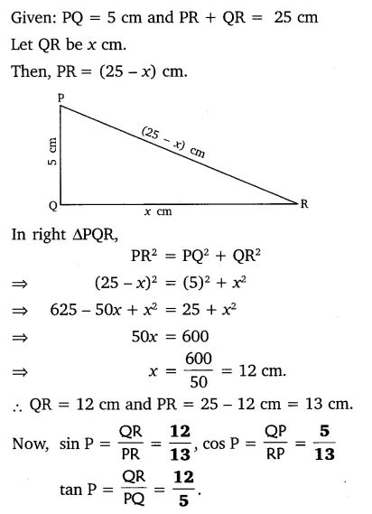 In ΔPQR right angled at Q PR QR 25 cm and PQ 5 cm CBSE Class