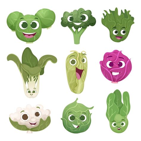 Premium Vector Cabbage Characters Vegetable Comic Persons With Eyes And Smile Face Eco Green