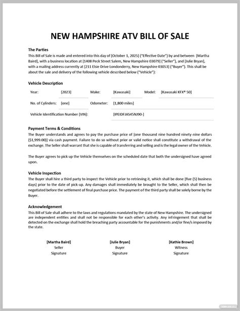 Free New Hampshire Carvehicle Bill Of Sale Form Pdf Word Doc Free Hot Sex Picture