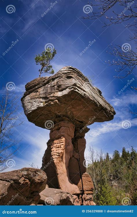 The Teufelstisch Rock Formation In Hinterweidenthal Germany Stock