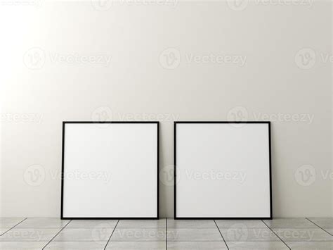 Photo Frame Mockup Frame Poster On Marble Floor With White Wall 3d