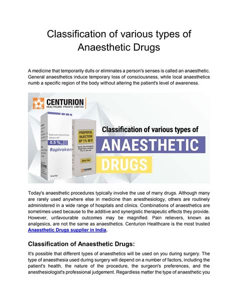 Classification of various types of Anaesthetic Drugs by ...