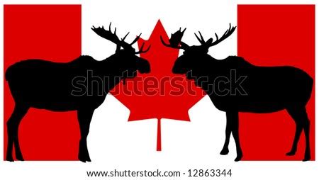 Moose Silhouette On Canadian Flag Background Stock Photo 12863344 ...