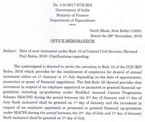 7th Pay Commission Date Of Next Increment Under Rule 10 Of Ccs Revised