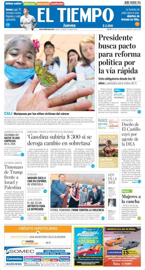 Periódico El Tiempo Colombia Periódicos De Colombia Edición De