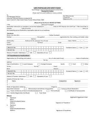 Fillable Online Transfer Form UFS Fax Email Print PdfFiller