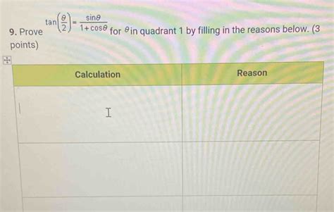 Solved 9 Prove tan θ 2 sin θ 1 cos θ for θin quadrant 1 by