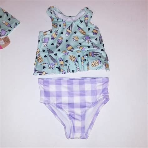 Lily Dan Swim Lily Dan Girls 3 Piece Swim Set Bikini Rash Guard Short Sleeve Ice Cream