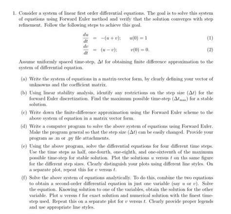 Solved Consider A System Of Linear First Order Differential